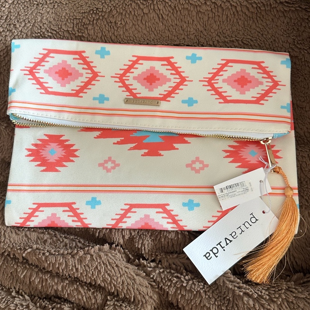 PURA VIDA Canvas Fold-Over Lined Pouch Bag NEW